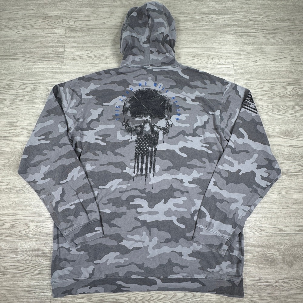 Howitzer Men's Hoodie Grey Camo 2XL Skull Flag Graphic Patriot Mfg Pullover - Picture 2 of 10